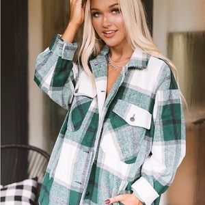 Zara oversized shirt jacket shacket size medium used green plaid